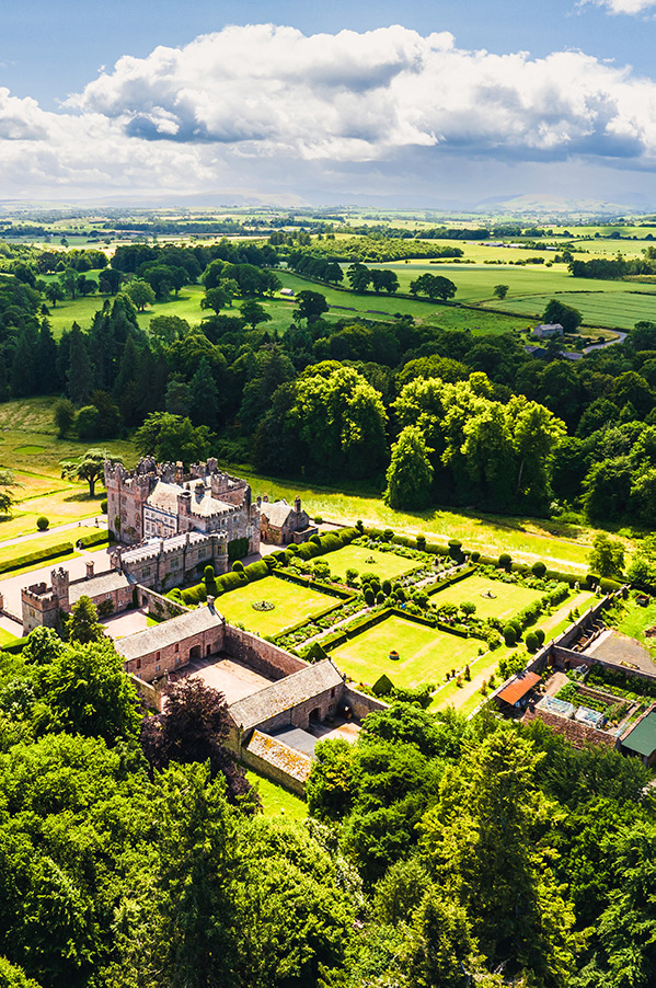 Aerial view of country estate and garden